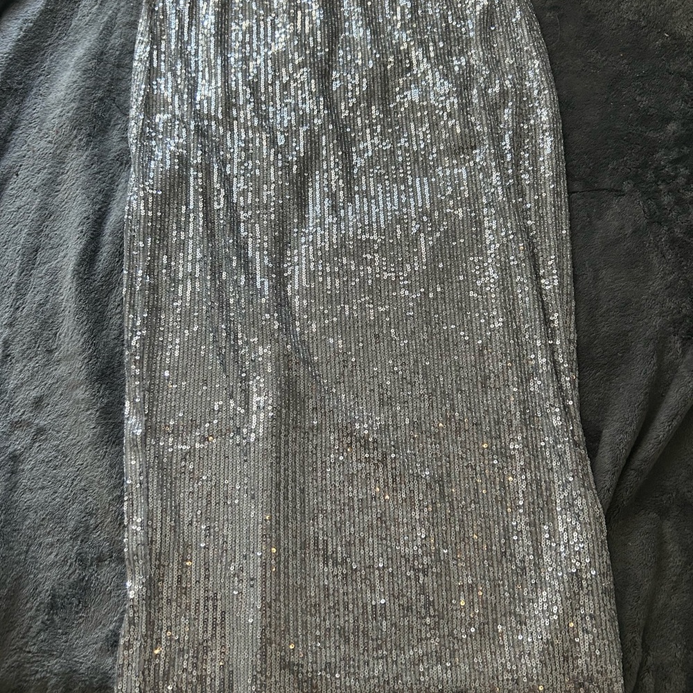 Shimmering Silver Sequin Midi Skirt